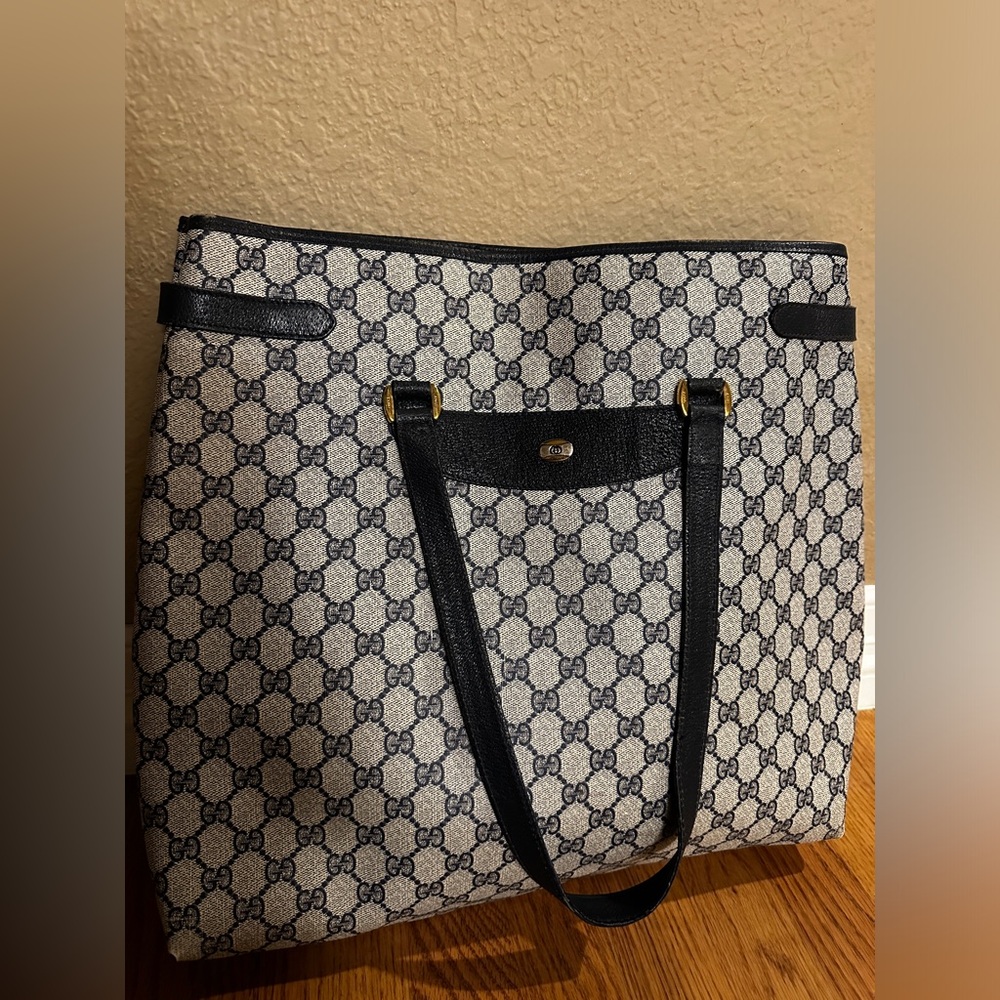 Vintage blue Gucci tote.